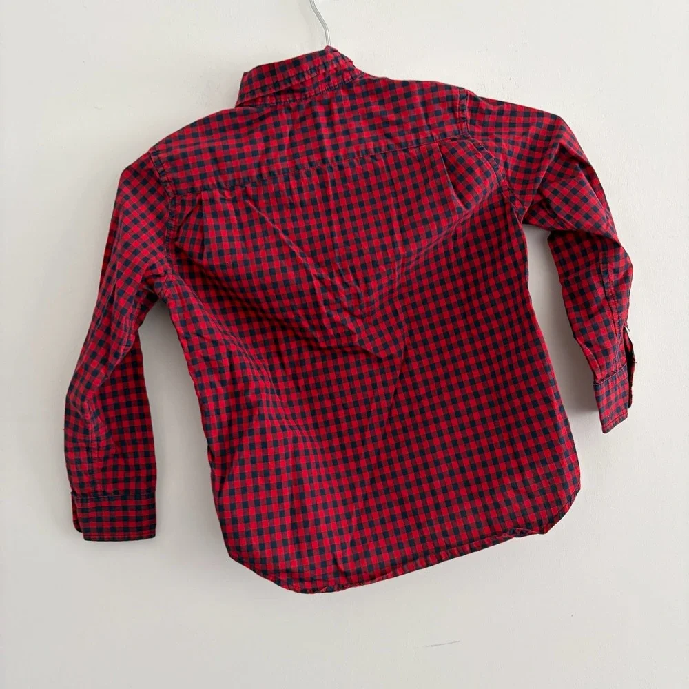 Ralph Lauren Kids Boys Red Navy Gingham Plaid Button Down Shirt Size 5